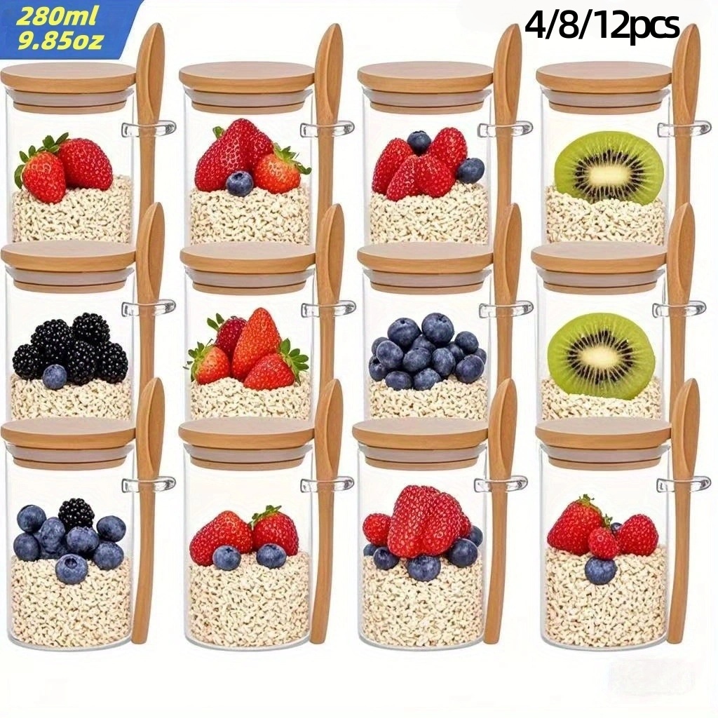 Meal Prep Yogurt Cups - 4/8/12Pcs, Oatmeal Breakfast Cups with Lids