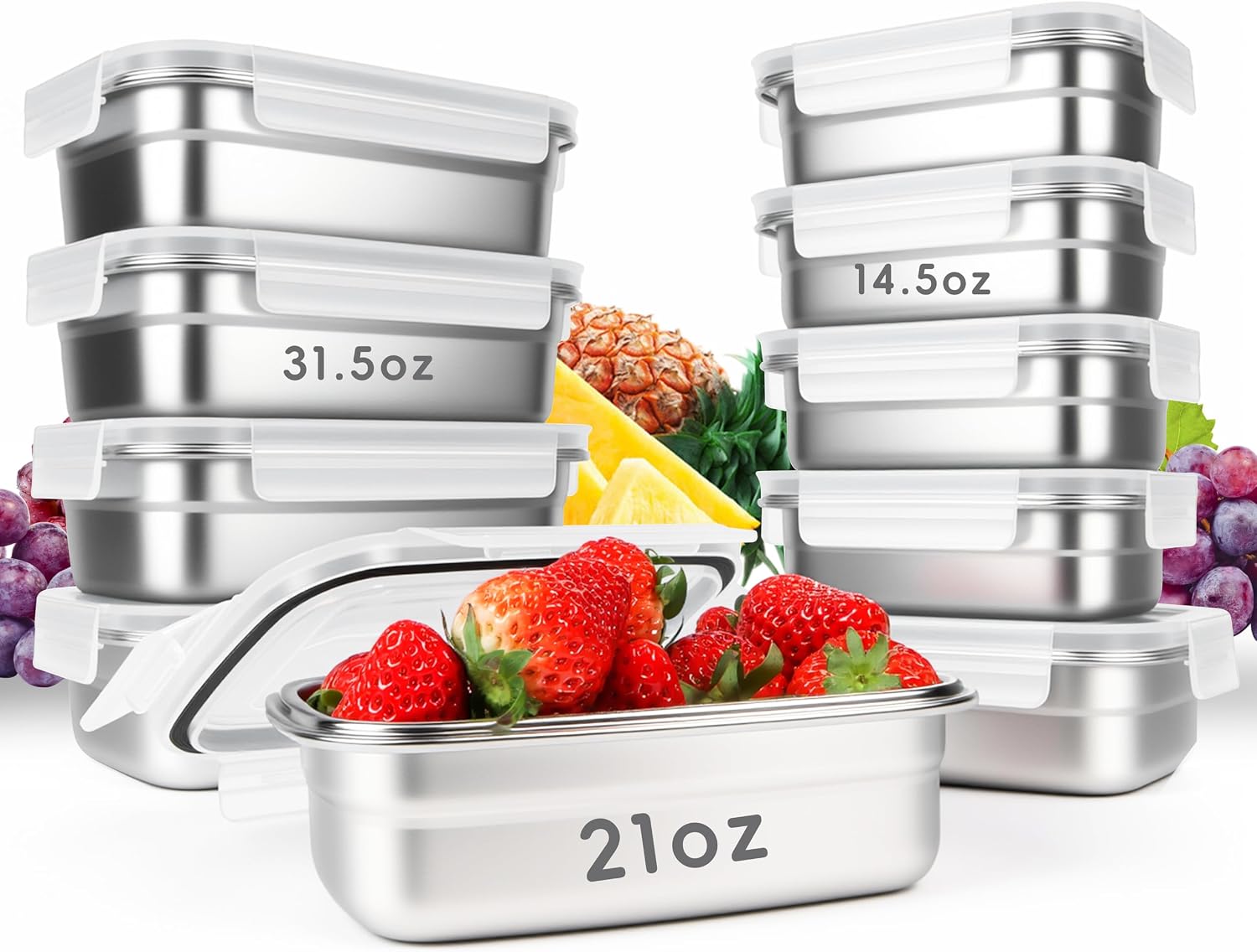 Meal Prep Oven Safe Containers - 10PCS 304 Stainless Steel Food Storage
