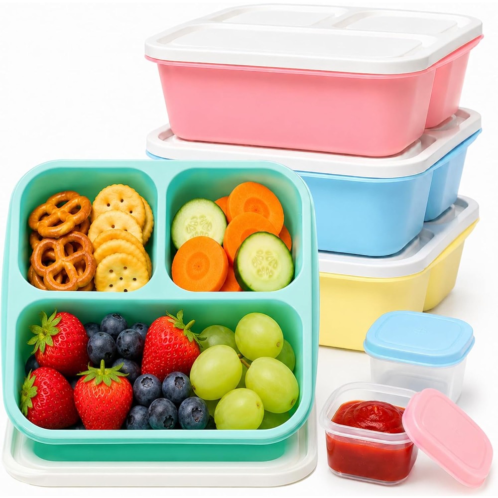 Meal Prep For Office - 3 Compartment Bento Box Snack Containers