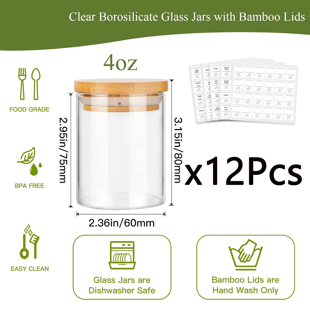 4oz Glass Spice Jars with Bamb - Meal Prep Glass Containers recension och pris