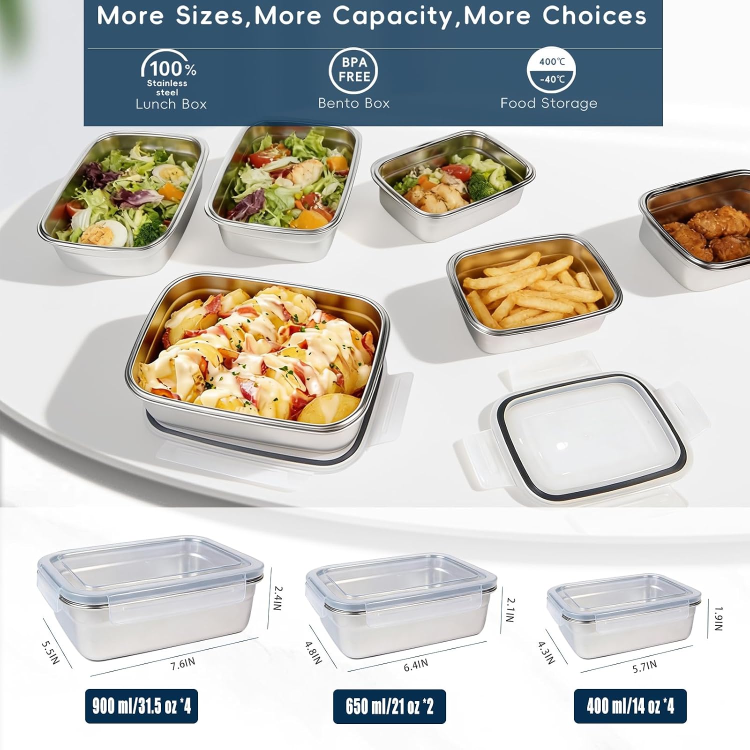 10PCS 304 Stainless Steel Food - Meal Prep Oven Safe Containers recension och pris