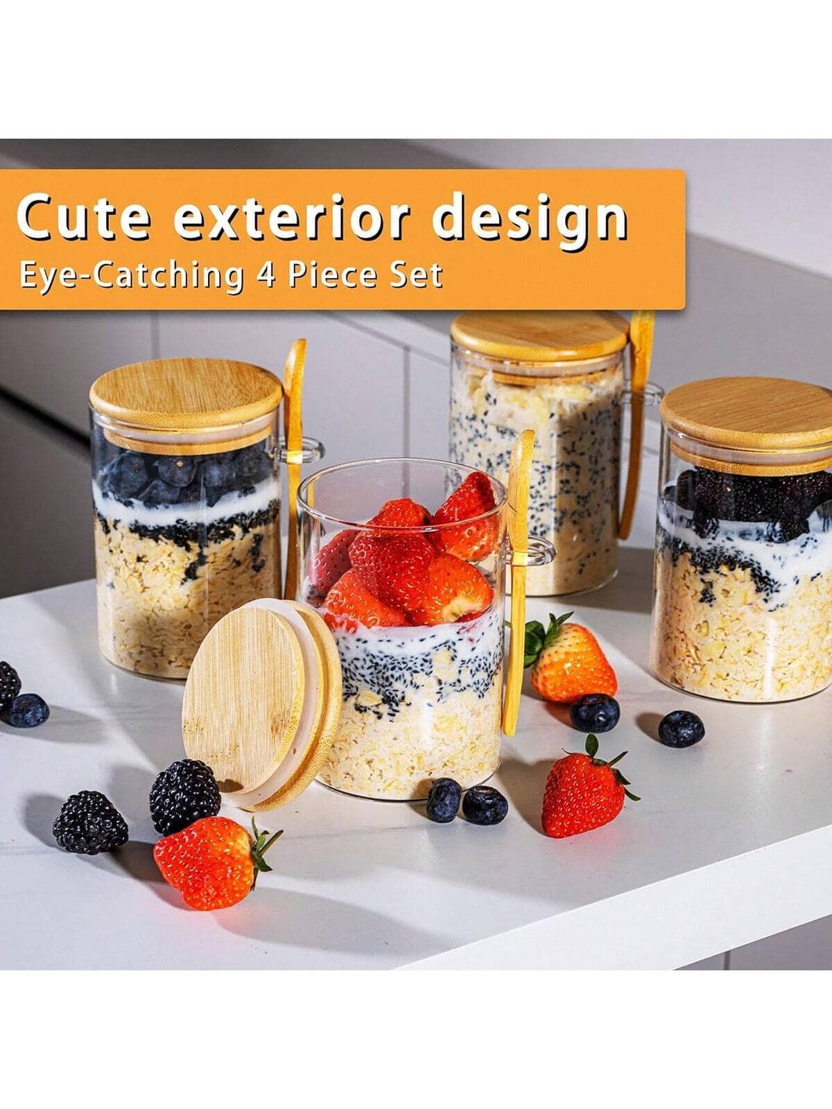 4 Pack Overnight Oats Jars Mod - Meal Prep Yogurt Cups recension och pris