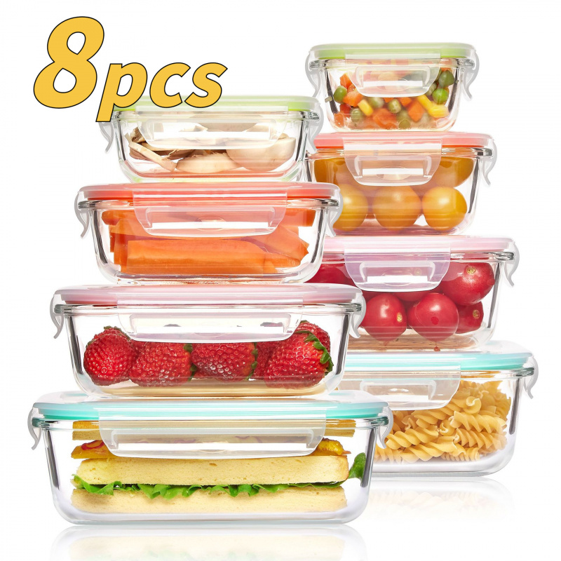8Pcs Sealed Glass Food Storage - Meal Prep Oven Safe Containers recension och pris
