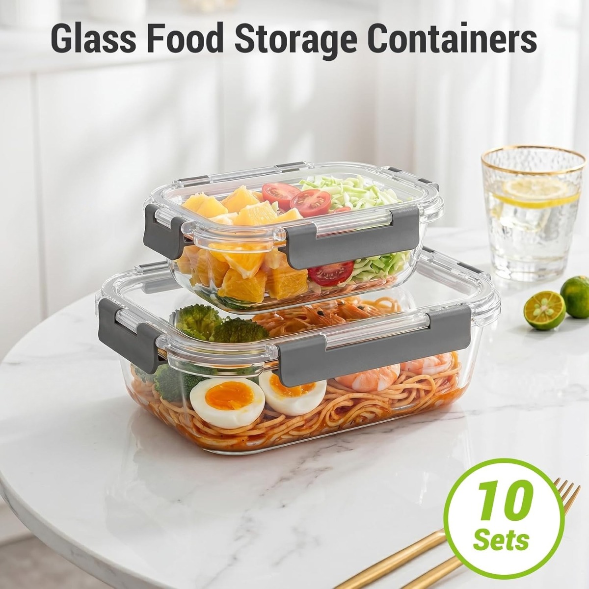 10 Sets Glass Food Storage Con - Meal Prep Oven Safe Containers recension och pris