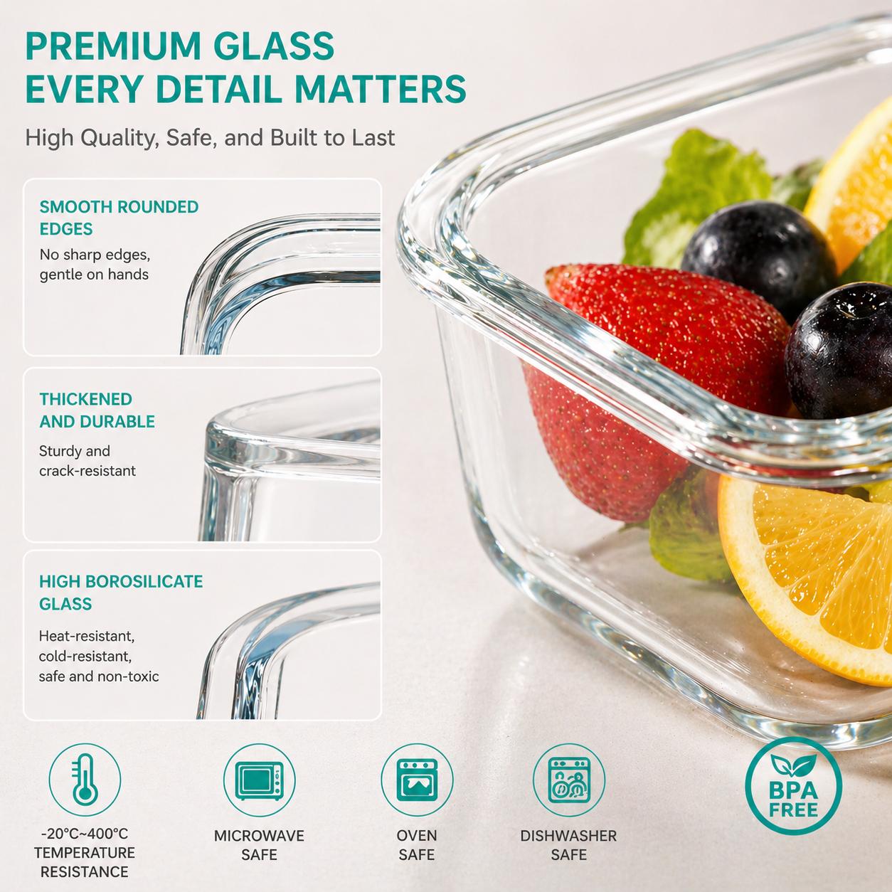 16pcs Sealed Glass Food Storag - Meal Prep Glass Containers recension och pris
