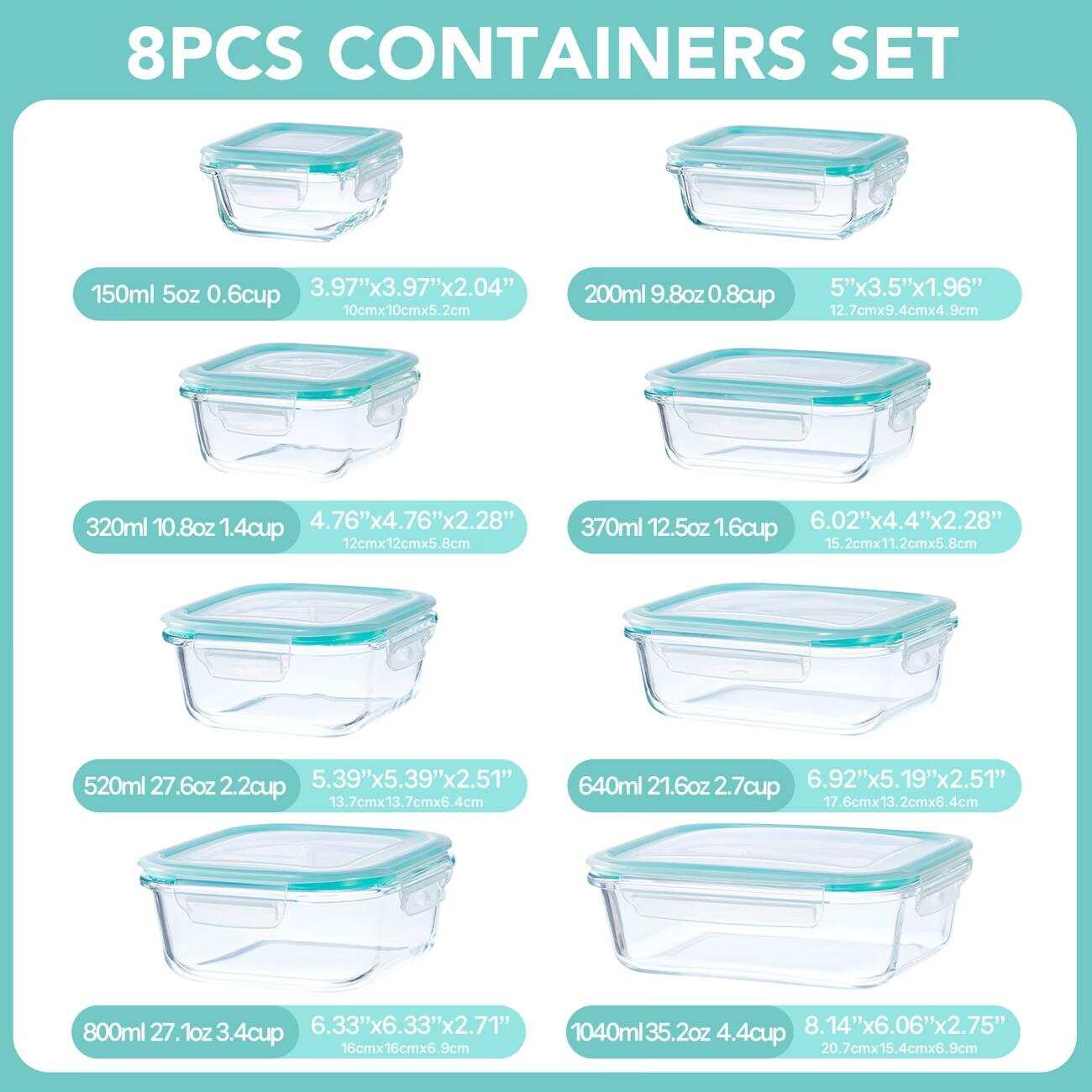 16pcs Sealed Glass Food Storag - Meal Prep Glass Containers recension och pris