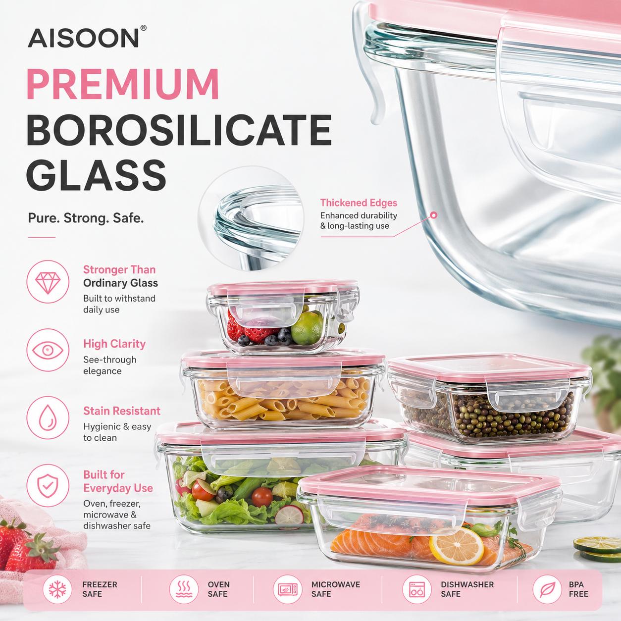 8/12Pcs Stackable Borosilicate - Meal Prep Oven Safe Containers recension och pris