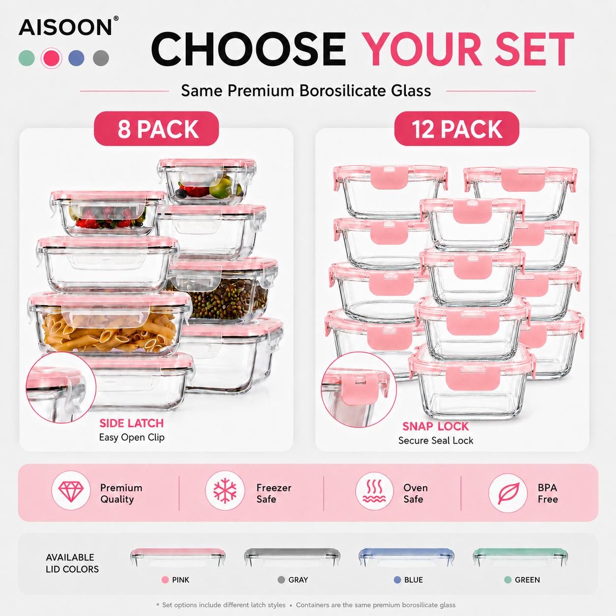 8/12Pcs Stackable Borosilicate - Meal Prep Oven Safe Containers recension och pris