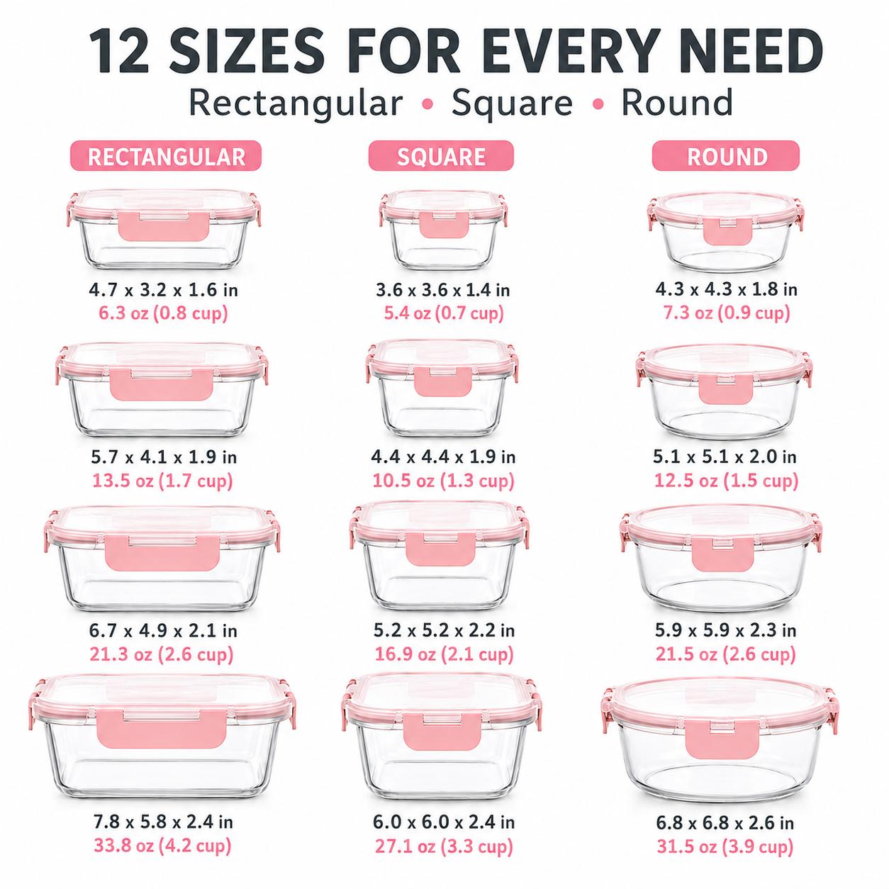 8/12Pcs Stackable Borosilicate - Meal Prep Oven Safe Containers recension och pris